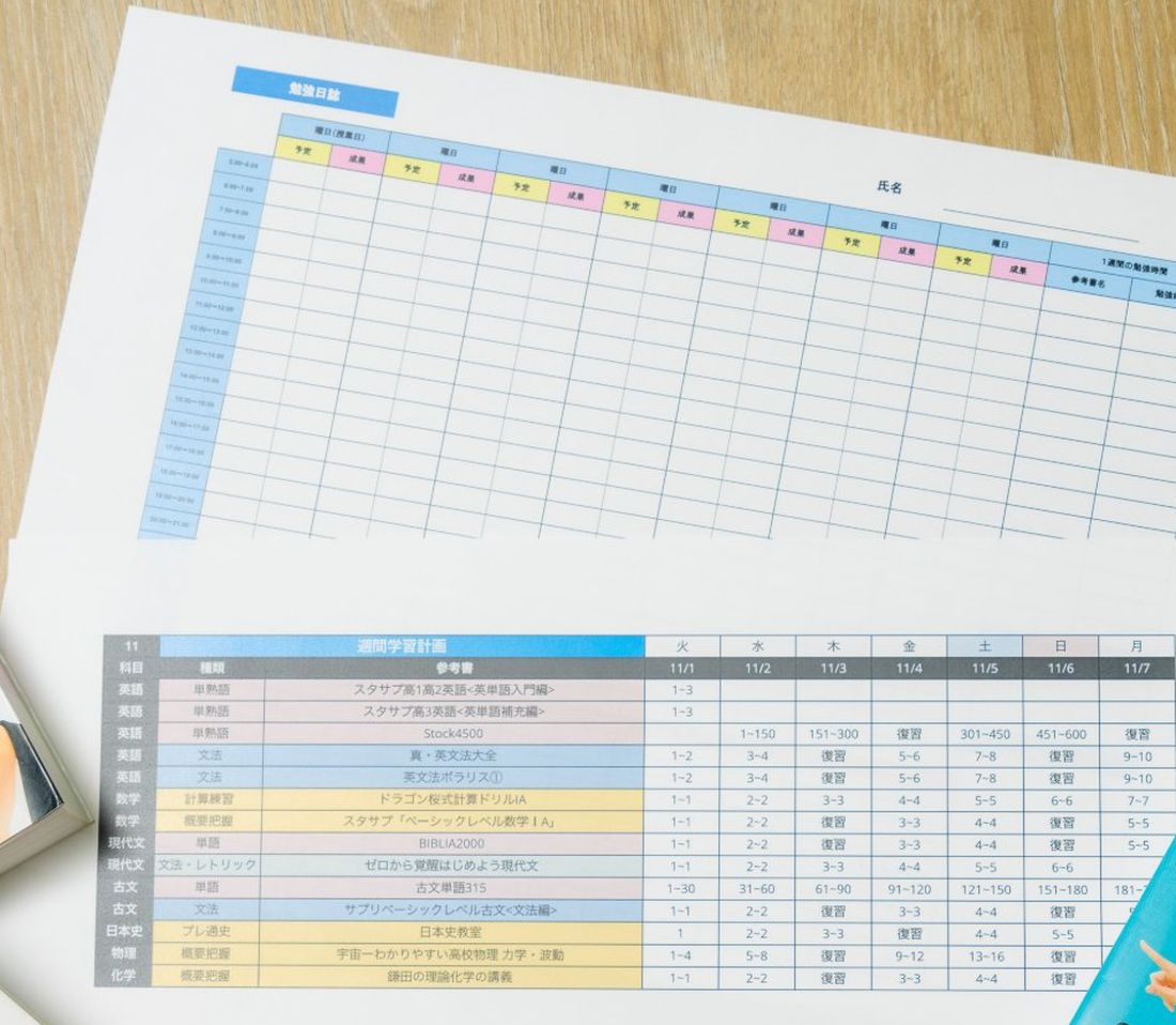 週間学習計画書の例